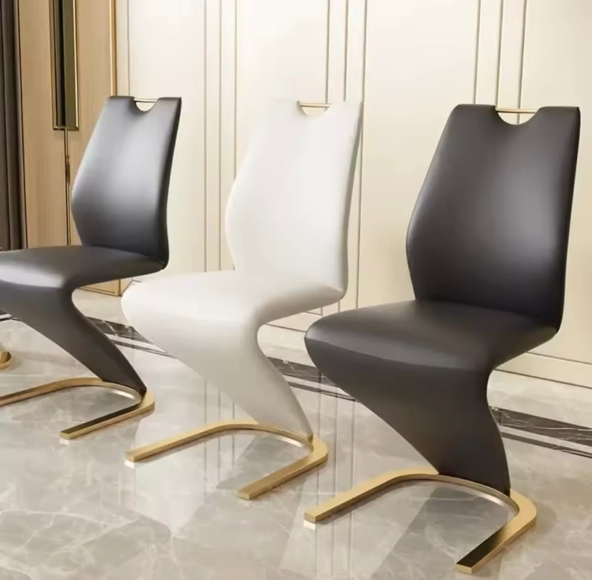 Ensemble Table à manger carrée en marbre, 6 chaises, or de luxe moderne