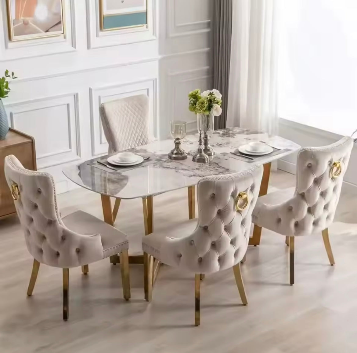 salle à manger européennes de luxe modernes en velours sans la table avec bouton de heurtoir de Lion