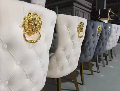 salle à manger européennes de luxe modernes en velours sans la table avec bouton de heurtoir de Lion